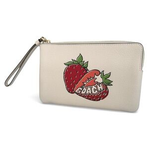 Coach Strawberry Corner Zip Wristlet Chalk Multi Leather NWT